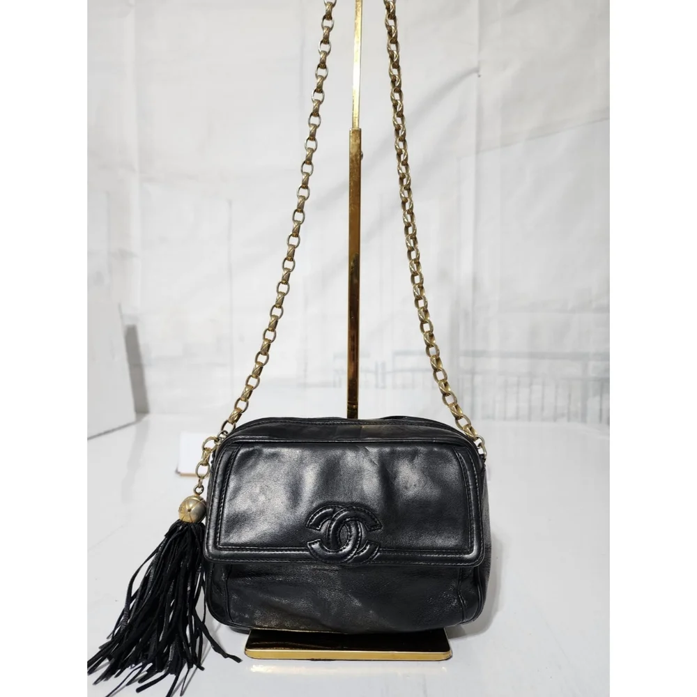 Chanel Lambskin Vintage Mini Fringe Camera Bag Black - Picture 8 of 15